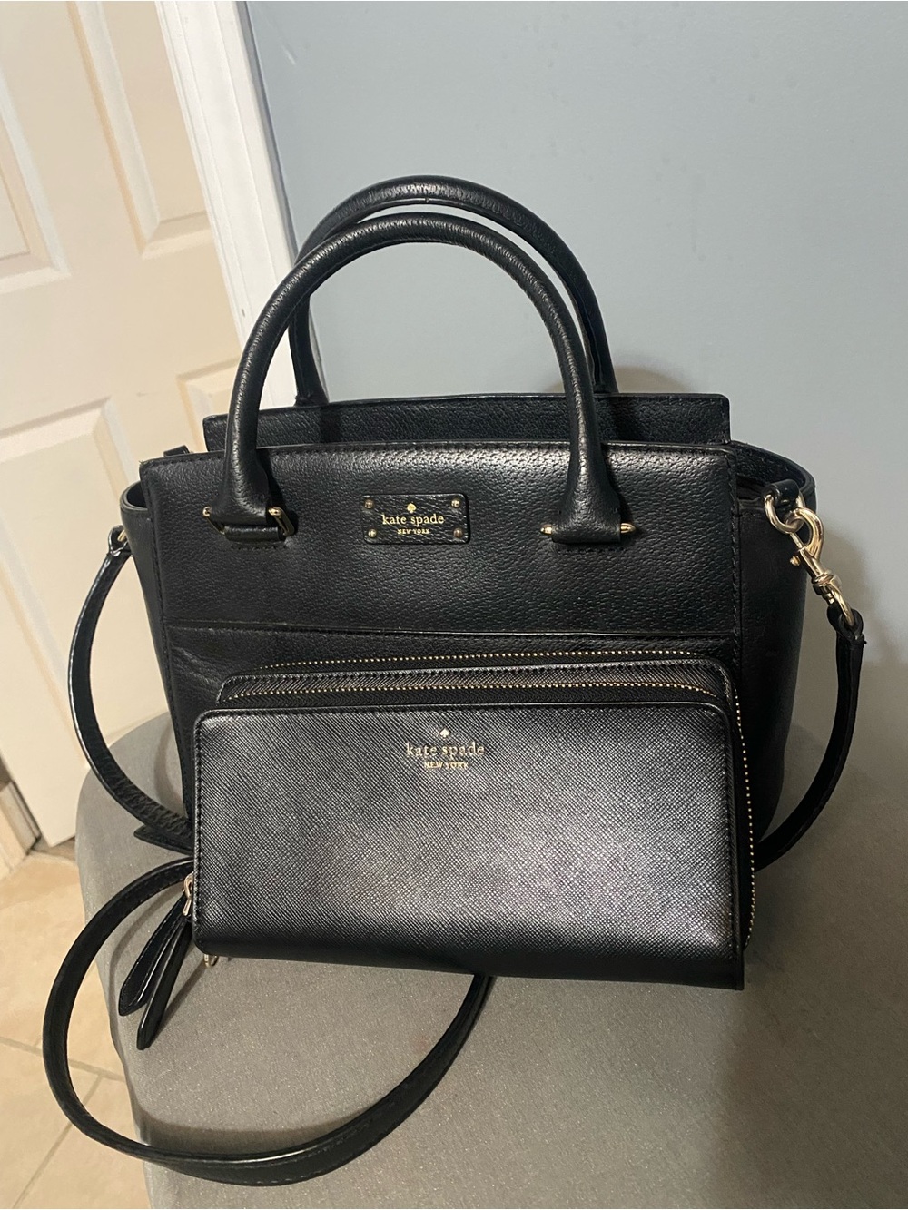 kate spade Black Leather Satchel with Matching Wallet